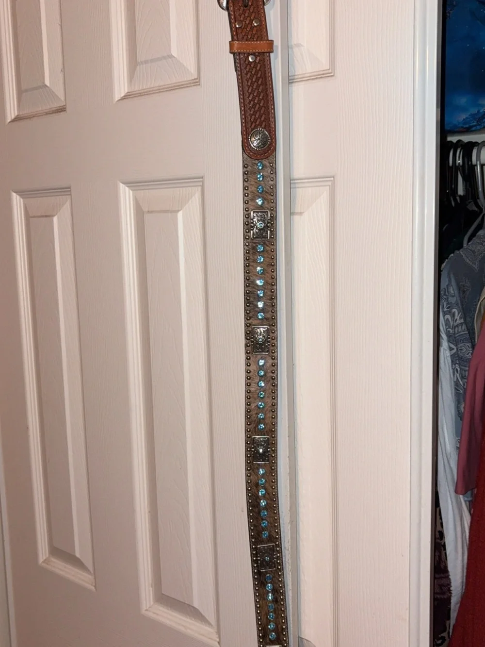 Nocona Brown Leather Accent Strap with Turquoise Stones